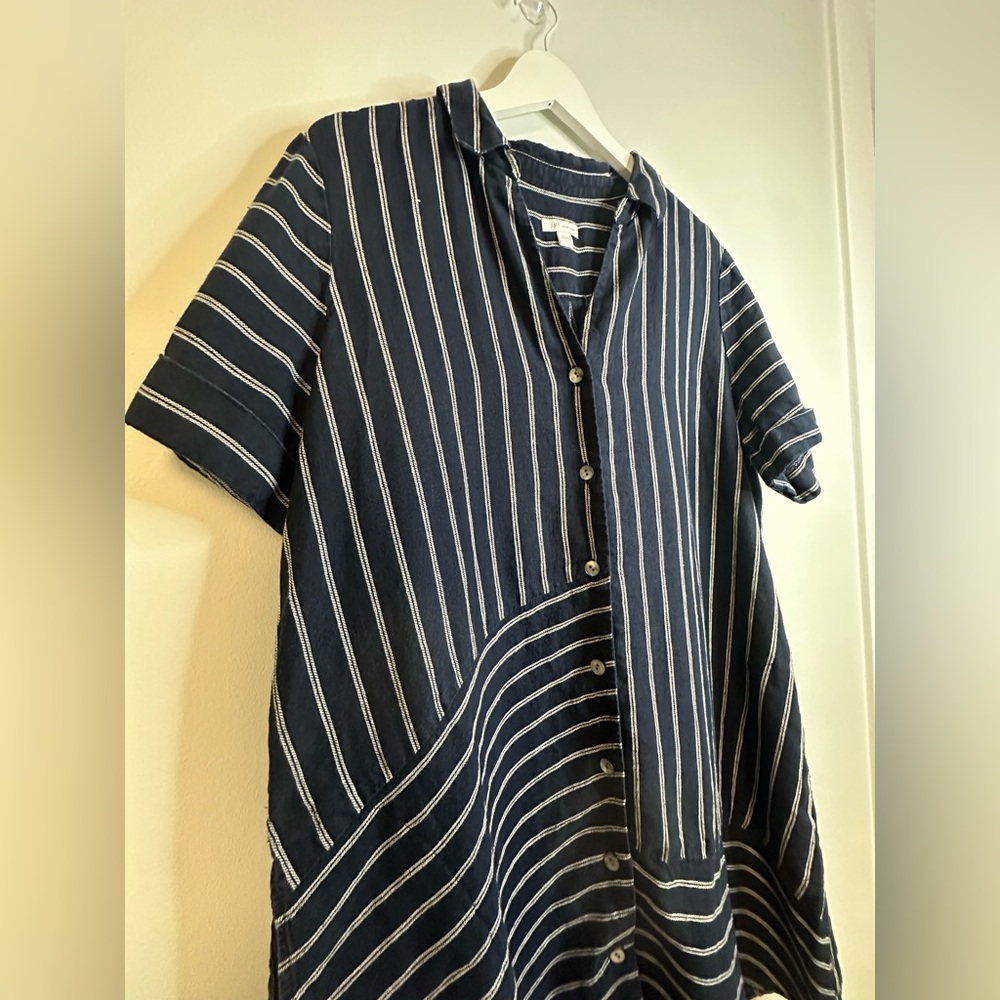 J. Jill Love Linen Navy and White Button Up Linen Relaxed lLinen Dress Sz Large - Picture 12 of 17